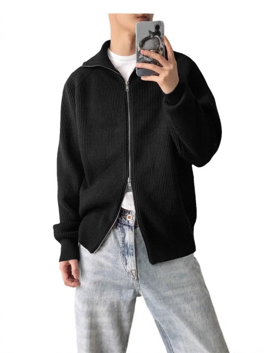 2024 новый полувысокий воротник двойной открытый свитер на молнии мужской осенний и зимний свободный ленивый свитер свитер...