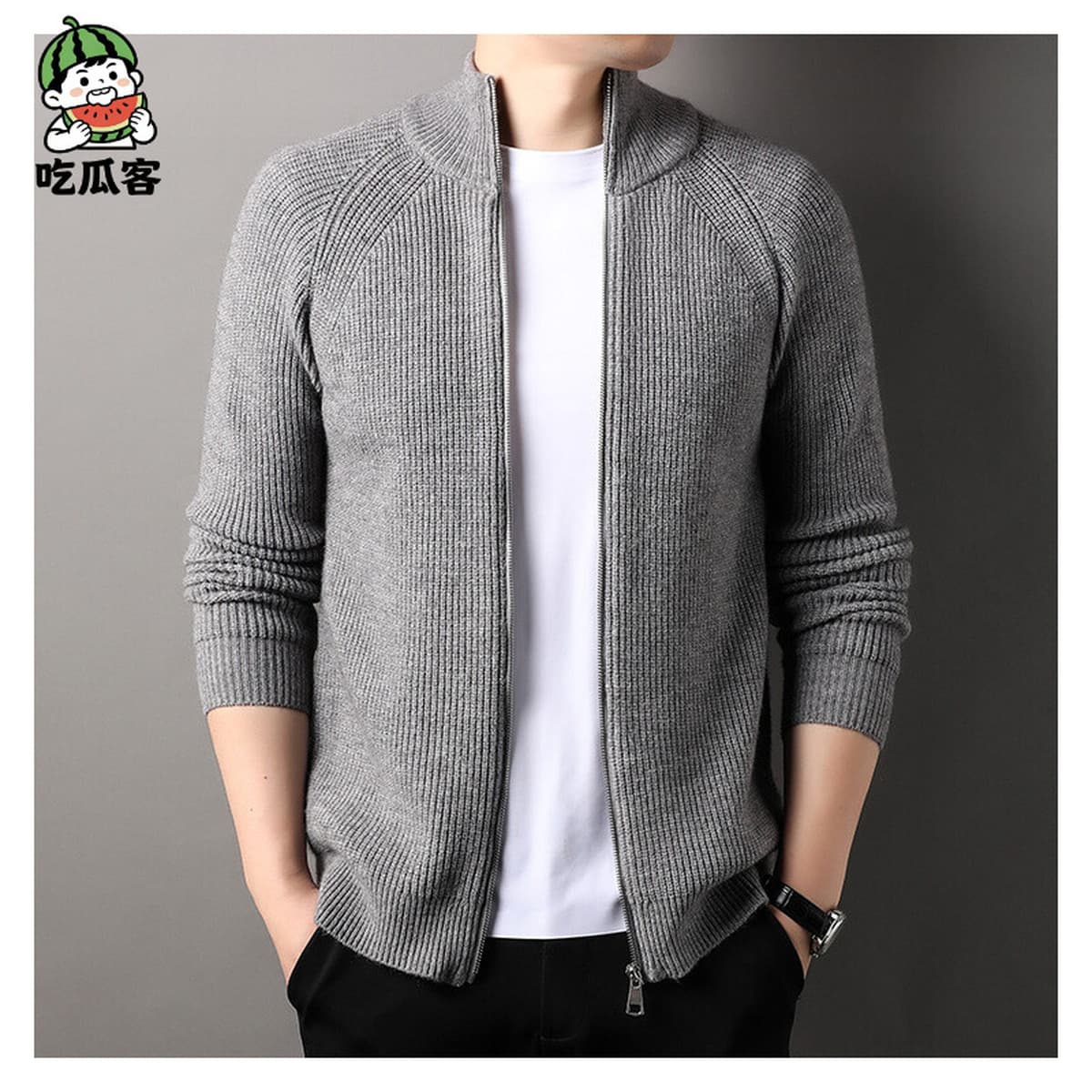 Прямая трансляция того же осеннего и зимнего свитера кардиган мужское пальто для молодых и средних лет с полувысоким...