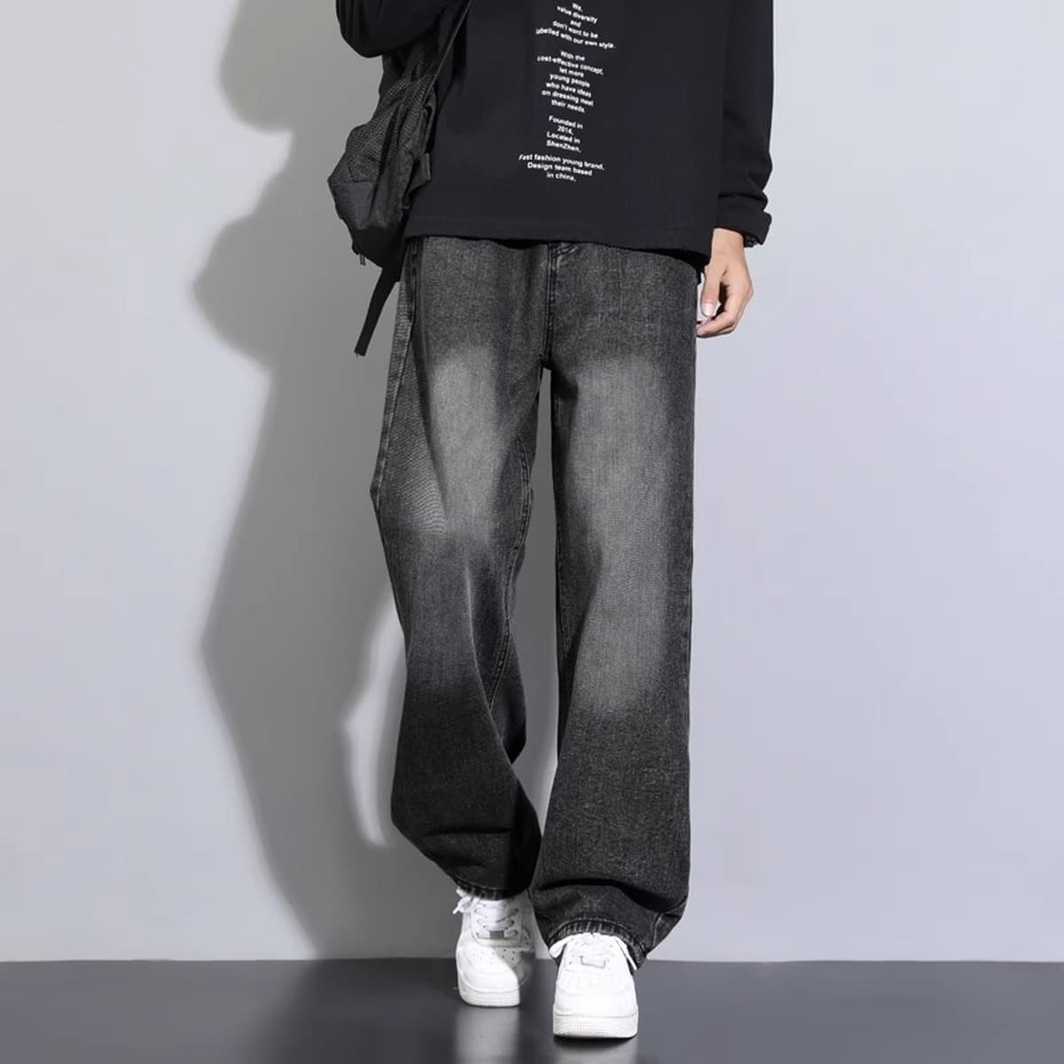 Мужские джинсы на флисовой подкладке, осенне-зимняя новинка, длинные брюки в американском стиле, прямые брюки свободного...