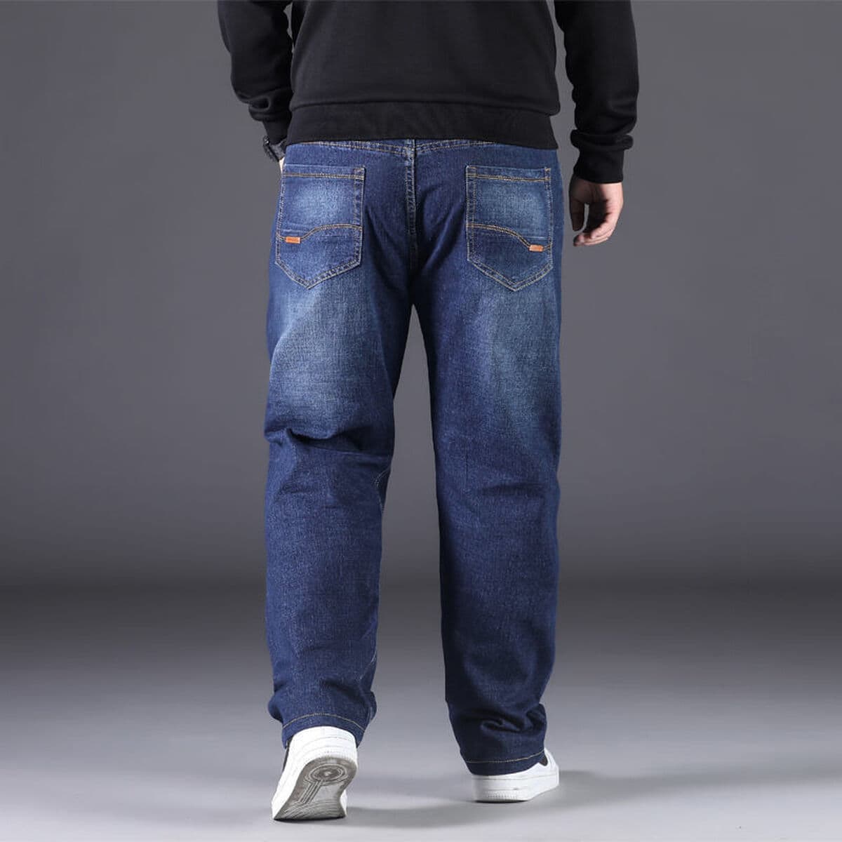 Мужские джинсы больших размеров, свободные прямые мужские брюки с высокой талией, Толстые мужские эластичные брюки больших...