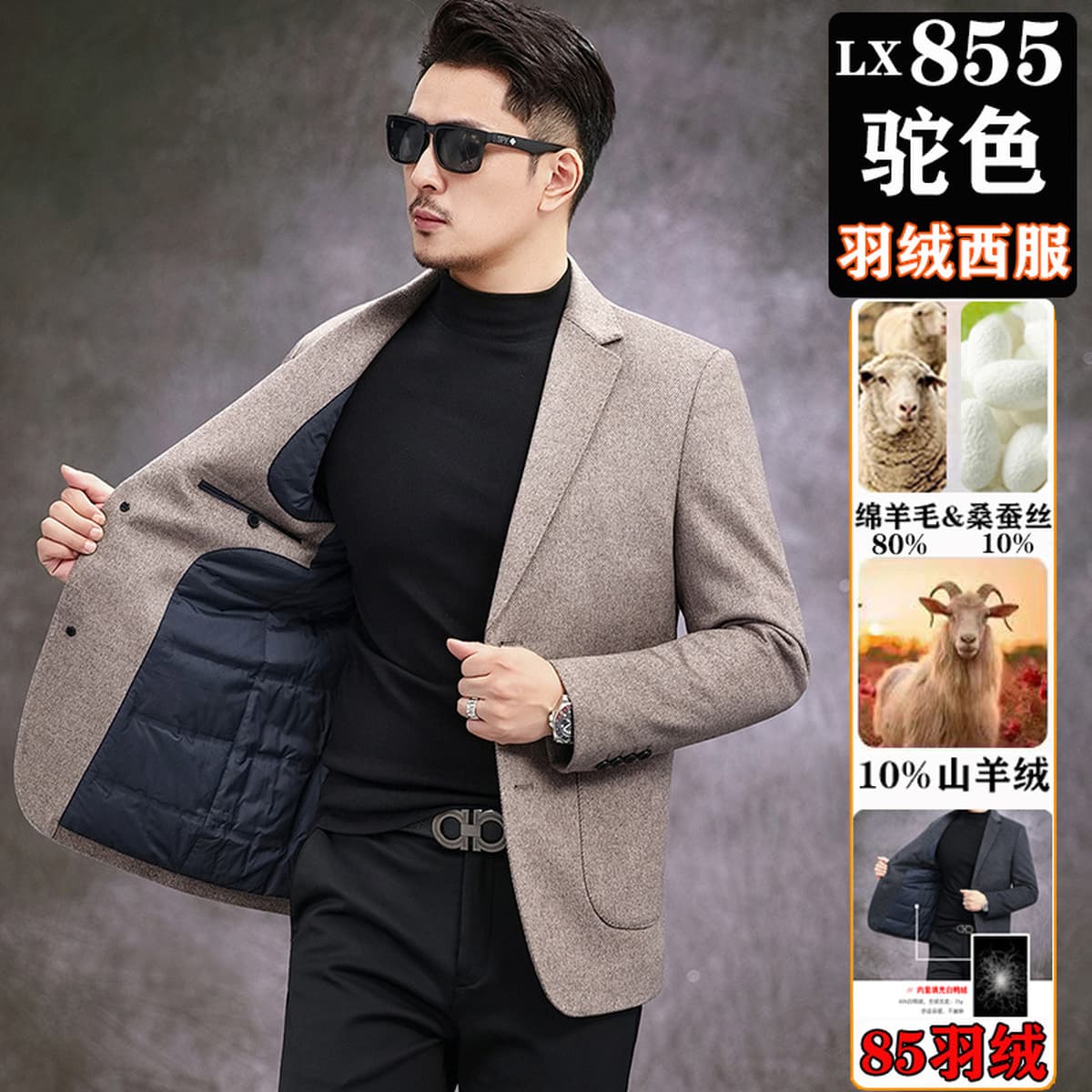 Шерстяное мужское пальто, кашемировый костюм, плотный деловой костюм, осенне-зимний шерстяной однобортный пуховик из...