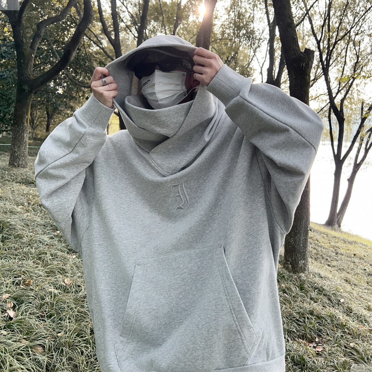 Черный самурайский зарядный свитер, мужское осенне-зимнее функциональное пальто, оверсайз, американская толстовка с высоким...