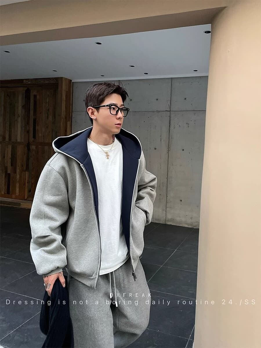 Новые красивые красивые красивые двойные молнии с капюшоном свитер пальто мужские красивые повседневные куртки