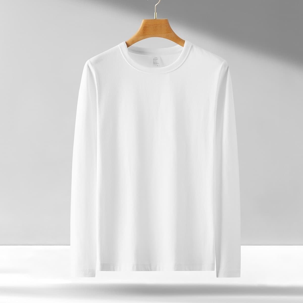 Мужская футболка с длинным рукавом 300 г, хлопковая свободная Однотонная футболка с круглым вырезом, молодежная...