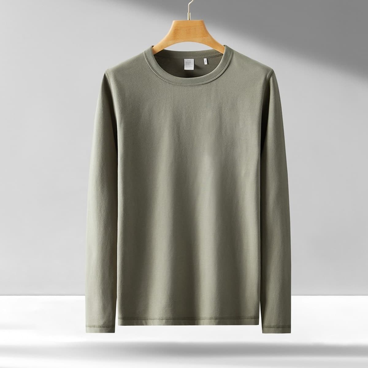 Мужская футболка с длинным рукавом 300 г, хлопковая свободная Однотонная футболка с круглым вырезом, молодежная...
