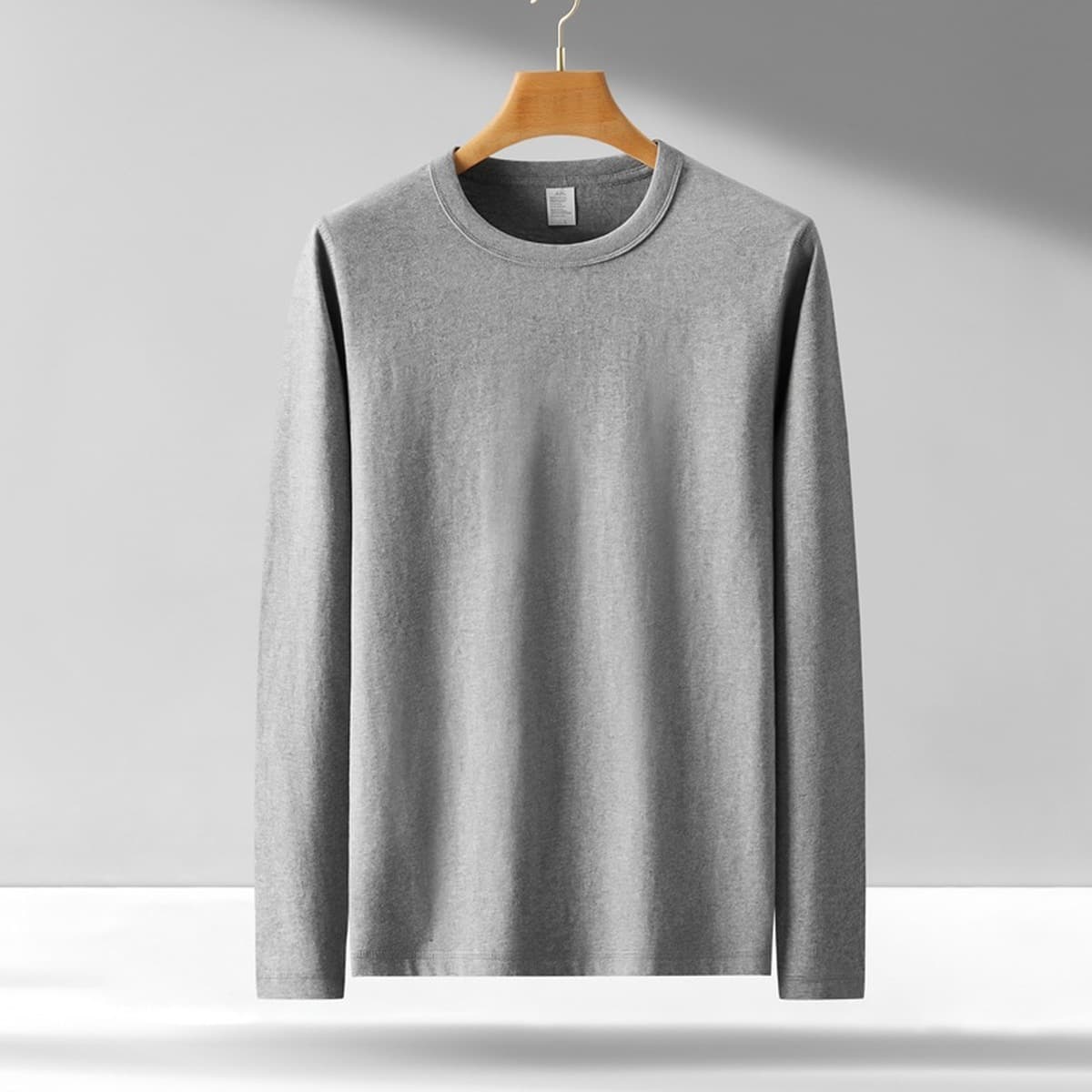 Мужская футболка с длинным рукавом 300 г, хлопковая свободная Однотонная футболка с круглым вырезом, молодежная...