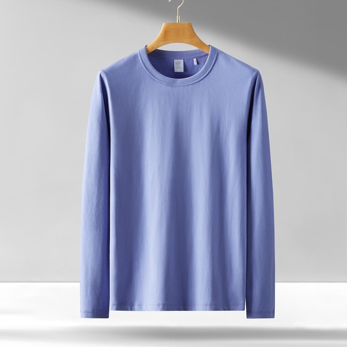 Мужская футболка с длинным рукавом 300 г, хлопковая свободная Однотонная футболка с круглым вырезом, молодежная...