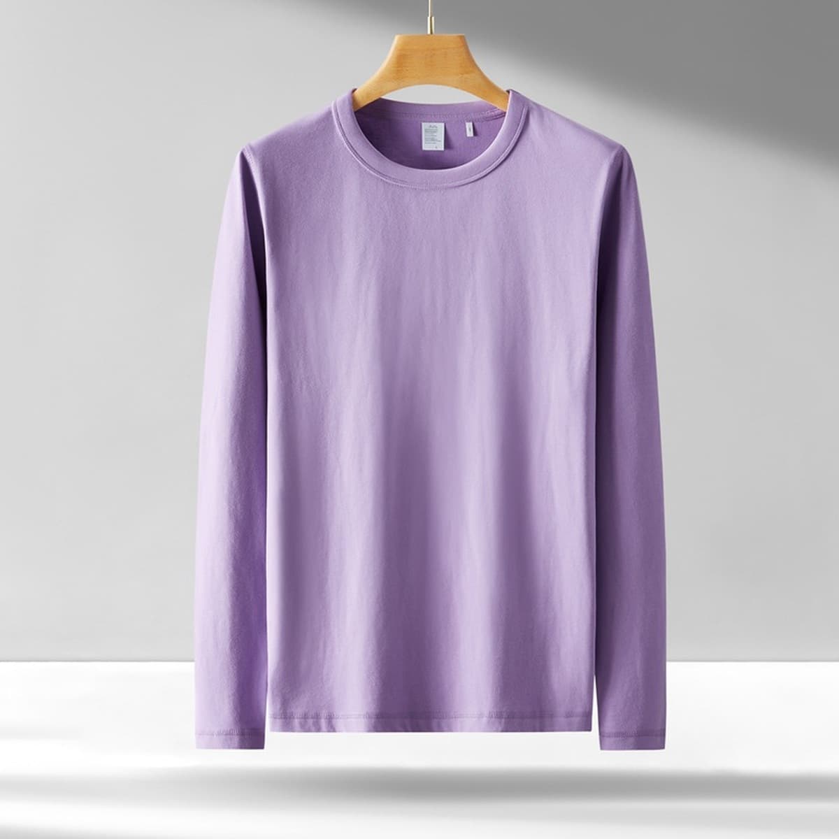 Мужская футболка с длинным рукавом 300 г, хлопковая свободная Однотонная футболка с круглым вырезом, молодежная...