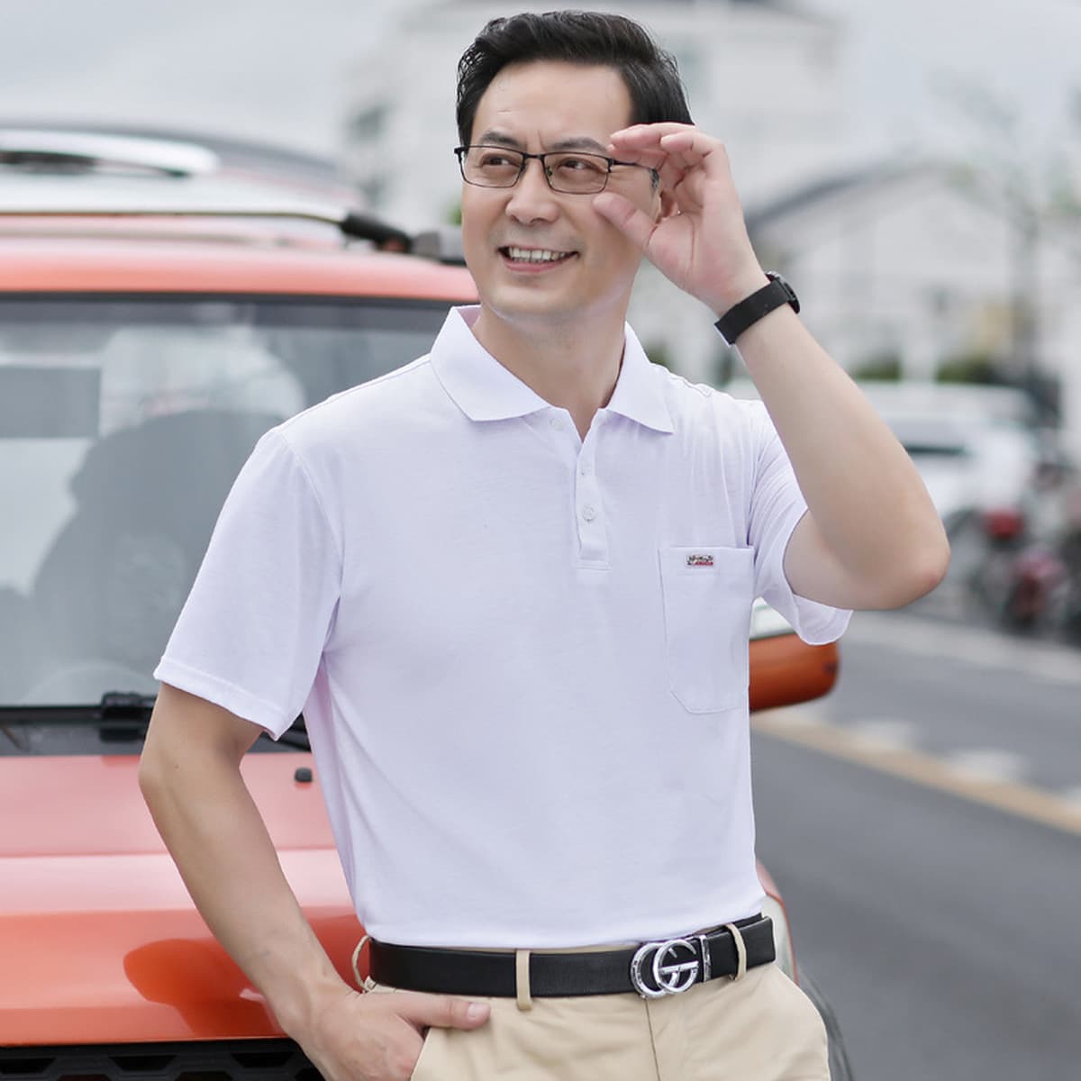 Новая красная одежда для папы среднего возраста, мужская летняя одежда, этот год жизни, футболка с коротким рукавом для...