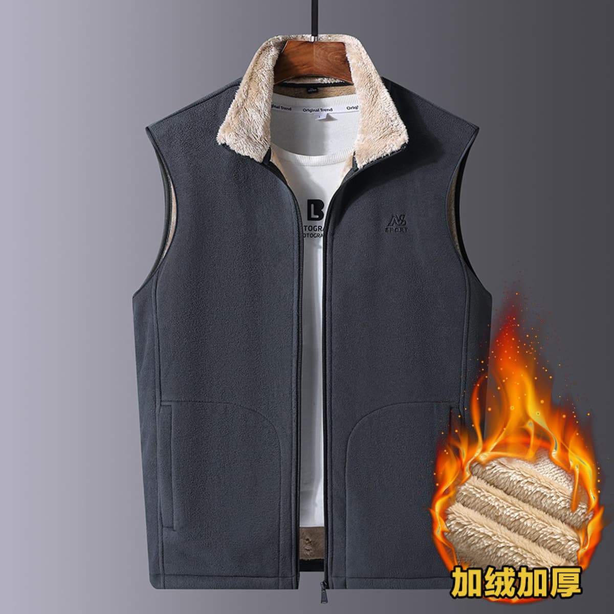 Мужской флисовый жилет из ягненка Осенне-зимняя флисовая одежда на флисовой подкладке Теплый жилет для среднего и пожилого...