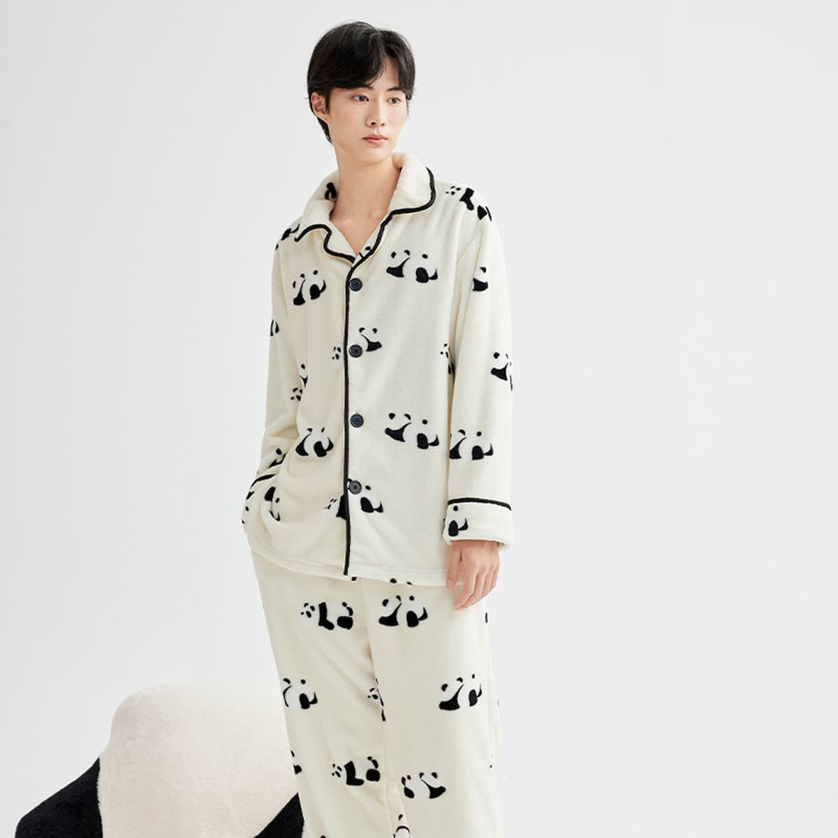 Категория А Зимняя фланелевая пижама Мужская кошка Вышивка Мужская пижама Коралловый бархат Домашняя одежда утолщение Теплый...