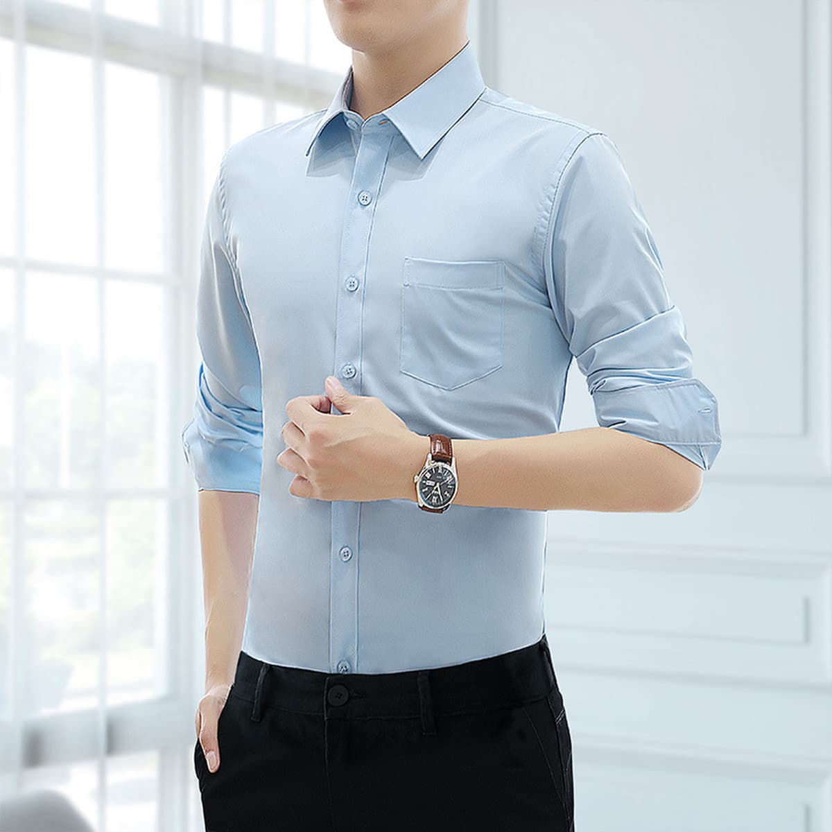 Белая рубашка Мужская рубашка с длинными и короткими рукавами Профессиональная Мужская фиксирующая одежда больших размеров...