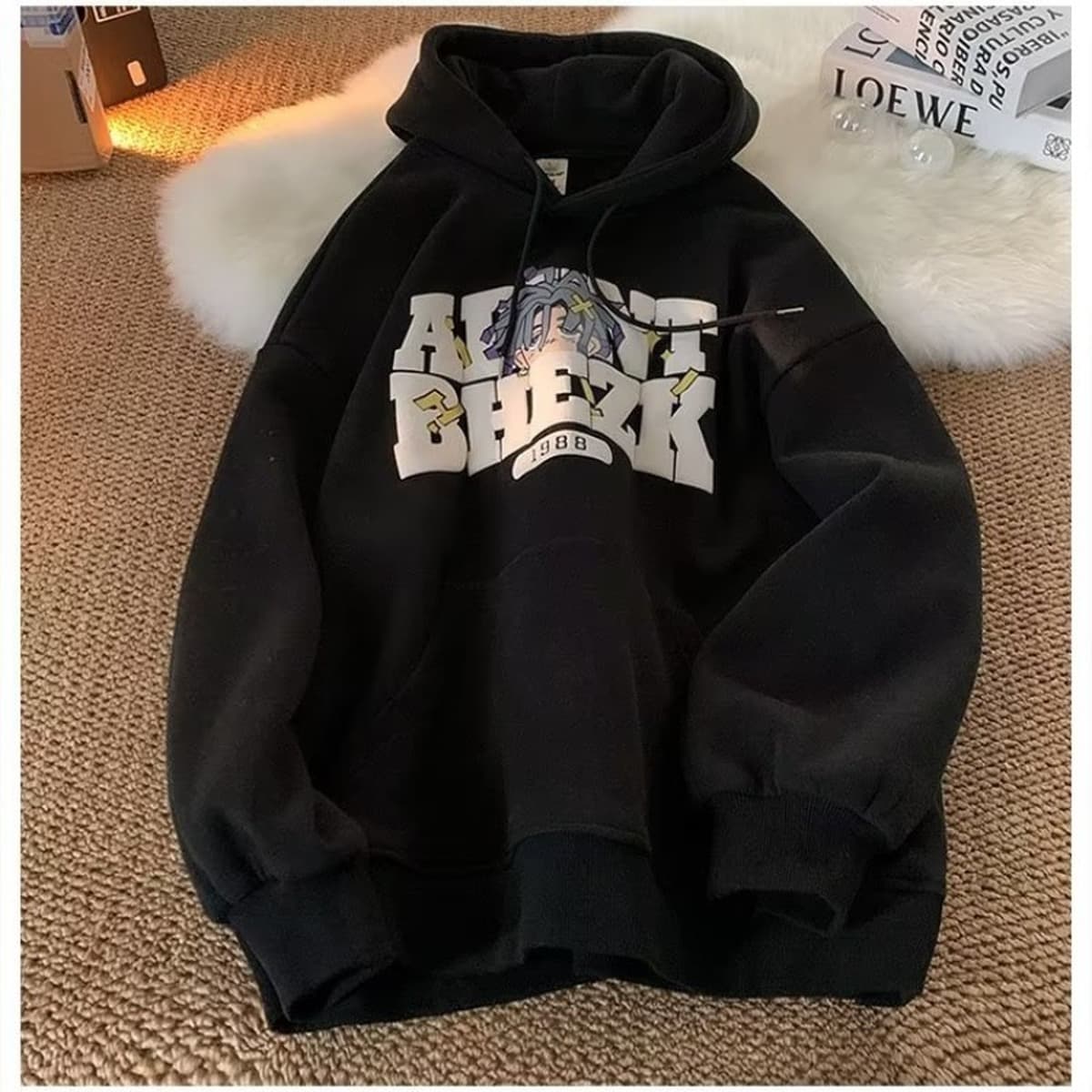 Американская толстовка с капюшоном и принтом, модные брендовые мужские топы, осень-зима 2024, новая свободная бархатная...