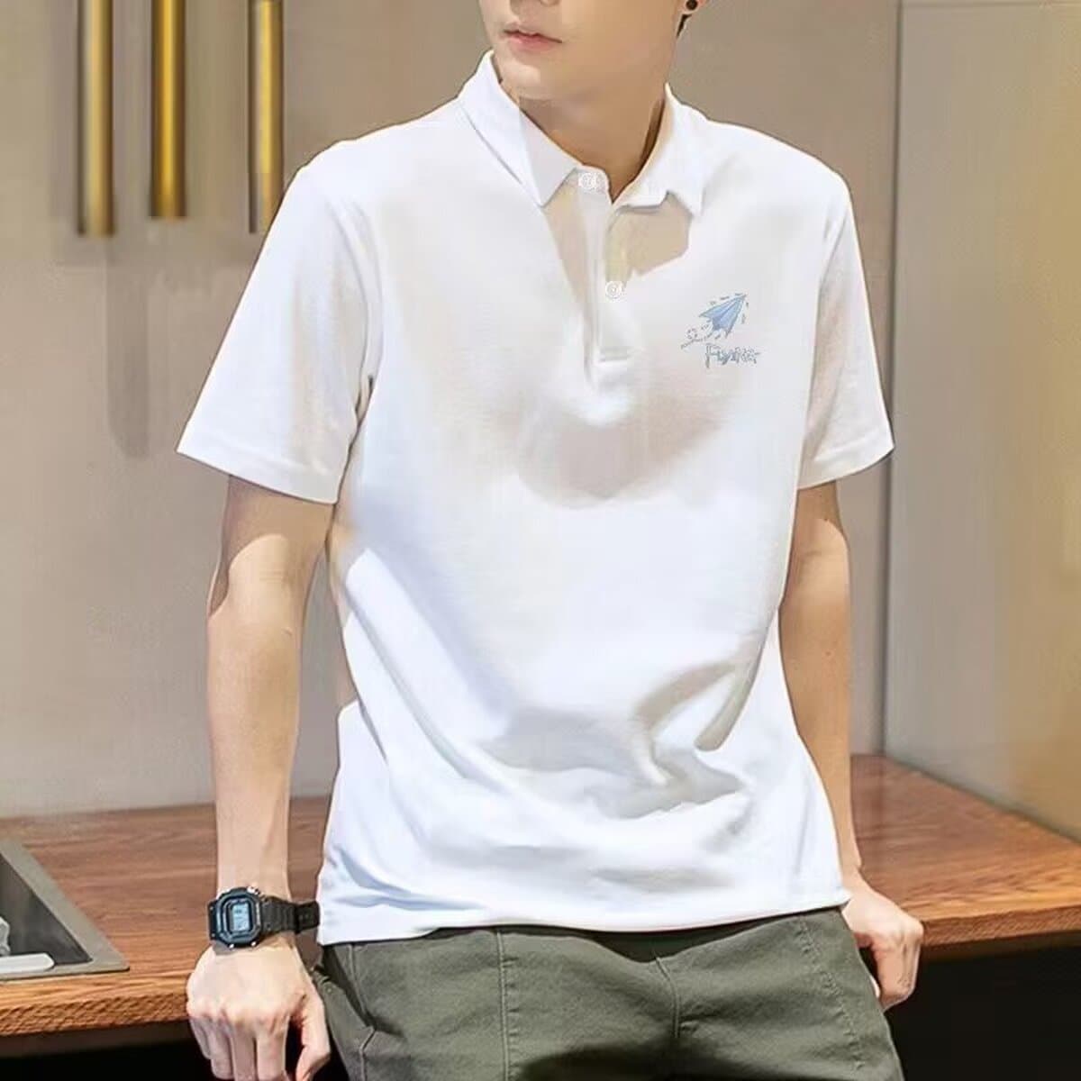 Мужская рубашка поло летом свободный тренд минималистский топ с половиной рукава 2025 новый повседневный лацканный рубашка с...
