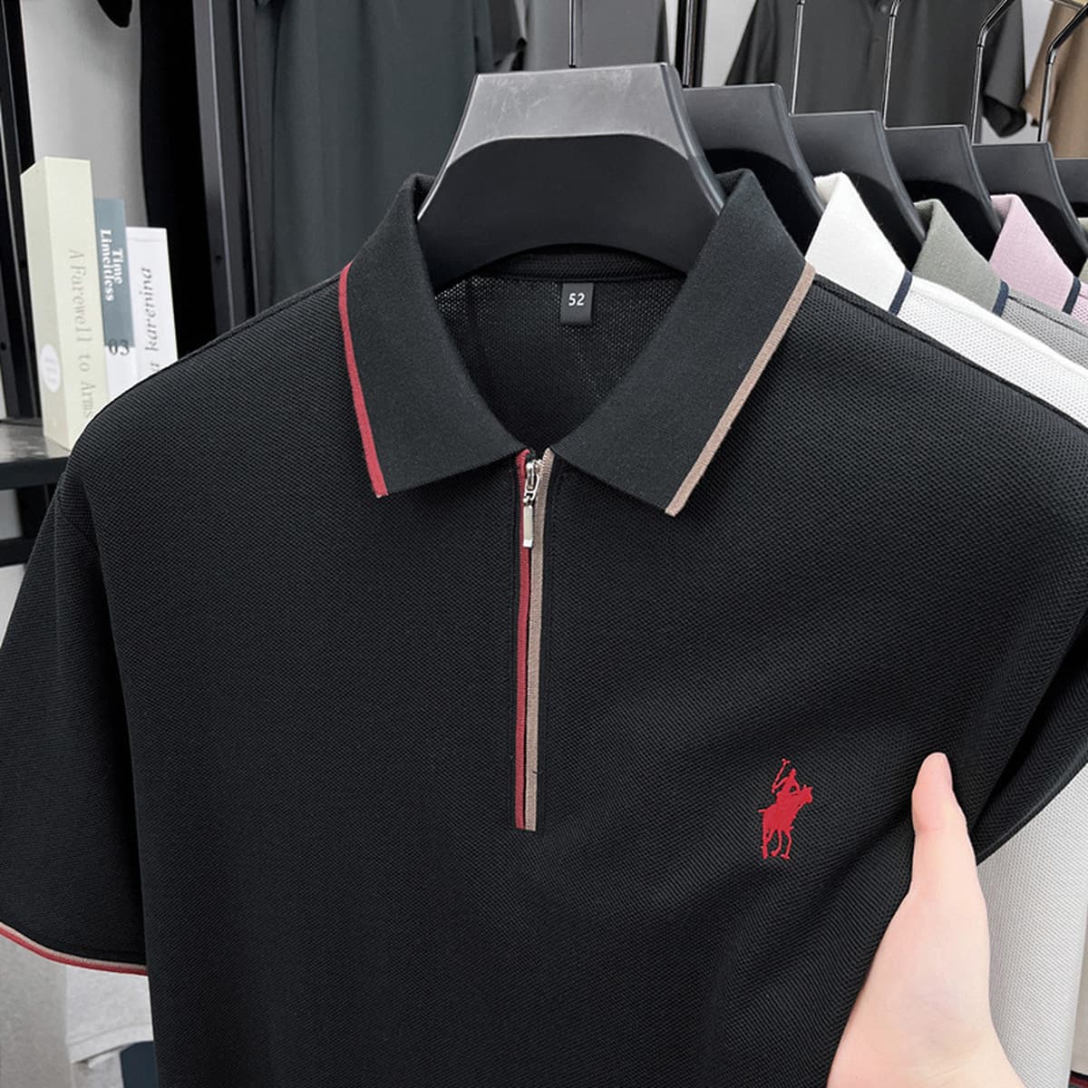 Новая летняя мужская модная однотонная рубашка-поло с вышивкой и короткой молнией для молодых и мужчин среднего возраста,...