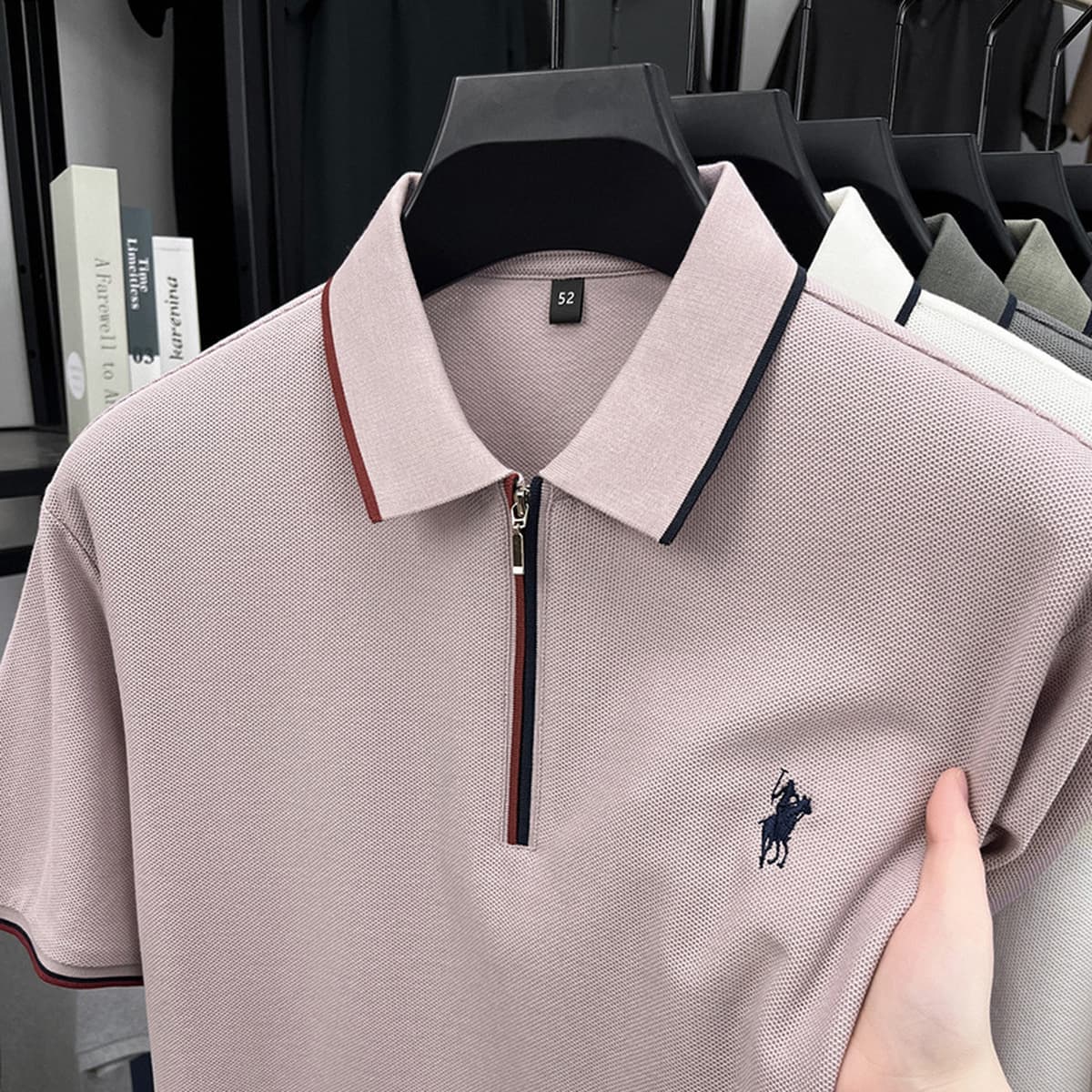 Новая летняя мужская модная однотонная рубашка-поло с вышивкой и короткой молнией для молодых и мужчин среднего возраста,...
