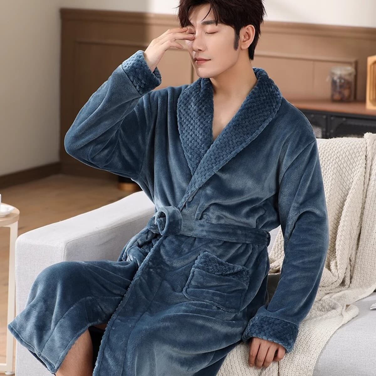 Ночная одежда мужской коралловый бархатный пижама плюс бархатный халат халат фланелевая свободная домашняя одежда длинная...