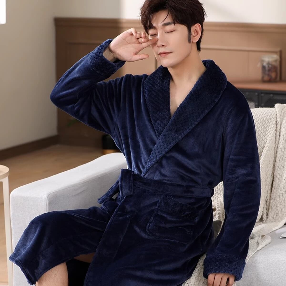 Ночная одежда мужской коралловый бархатный пижама плюс бархатный халат халат фланелевая свободная домашняя одежда длинная...