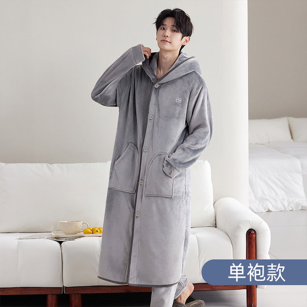 Мужская пижама осенью и зимой Коралловый бархат утолщает зимний длинный халат мужской фланелевый халат домашняя одежда