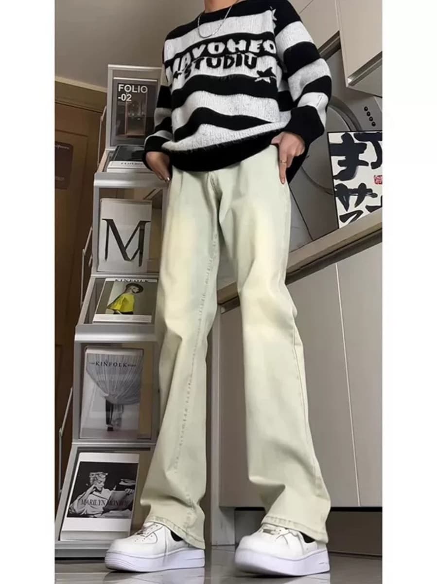 Американские уличные ретро синие джинсы с высокой талией, мужские осенние брюки, высокие узкие прямые брюки