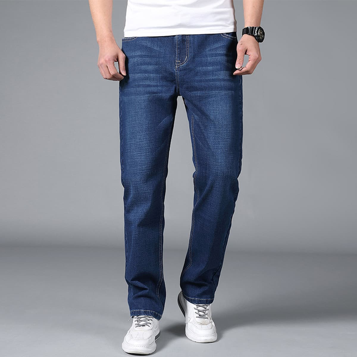 Осенние толстые эластичные Удлиненные джинсы, мужские прямые свободные длинные ноги, рост брата, 120 см, модные