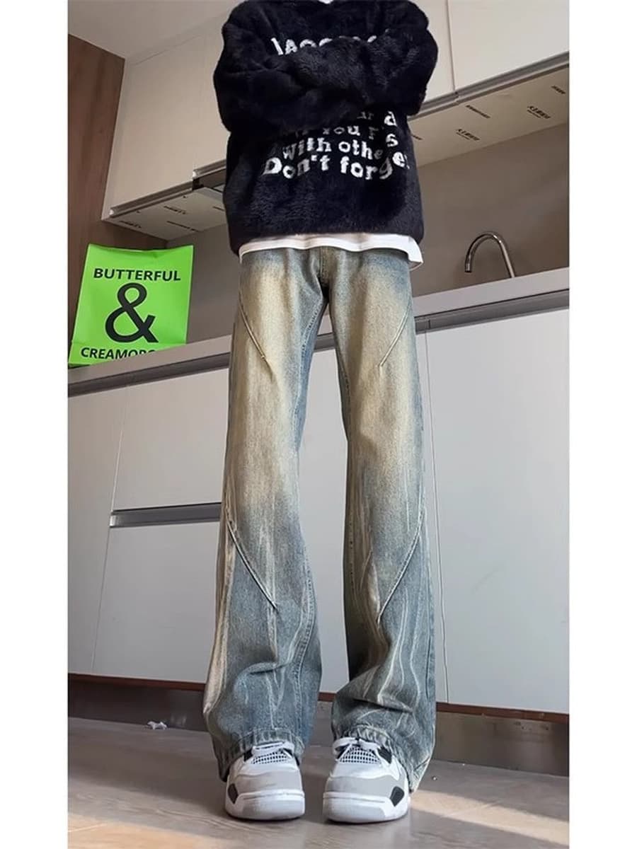 Окрашенные в галстуки градиентные грязные джинсы мужские весенние и осенние высокие американские ретро высокие улицы vibe...