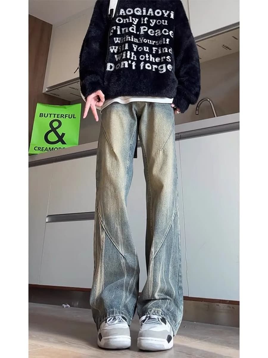 Окрашенные в галстуки градиентные грязные джинсы мужские весенние и осенние высокие американские ретро высокие улицы vibe...