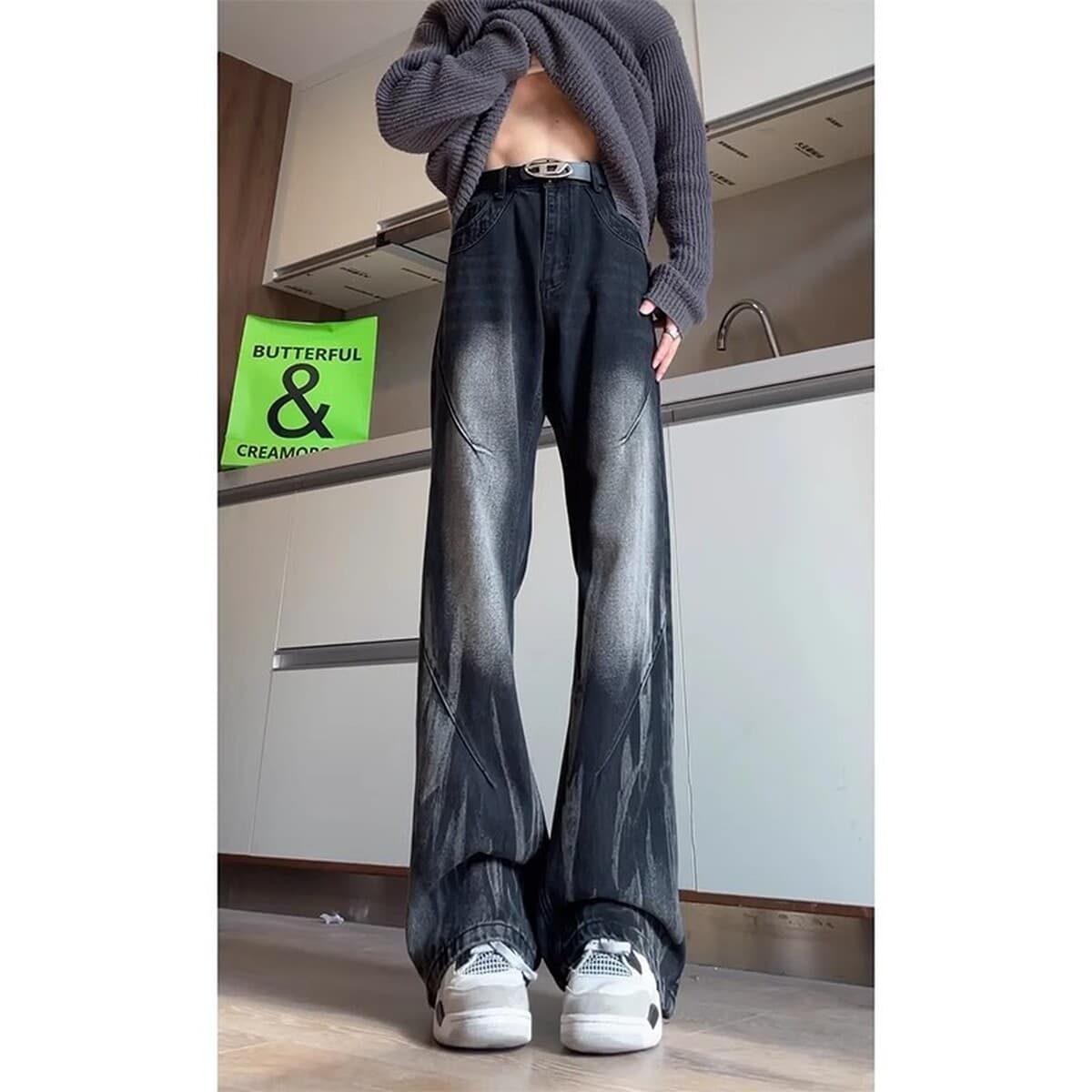 Окрашенные в галстуки градиентные грязные джинсы мужские весенние и осенние высокие американские ретро высокие улицы vibe...