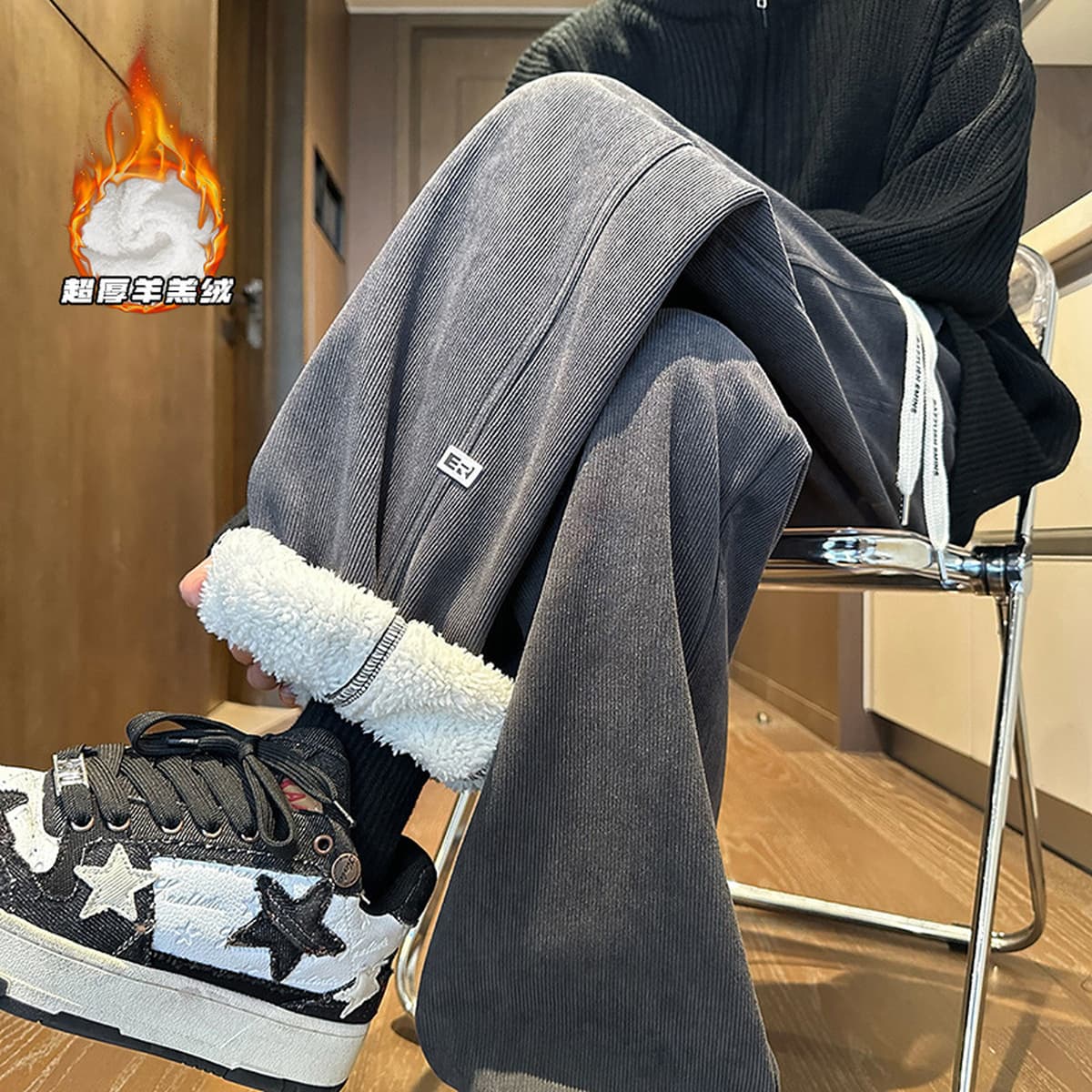 Подростки длинные брюки Высокие мужчины весной и осенью плюшевые толстые теплые хлопчатобумажные брюки средней школы брюки...