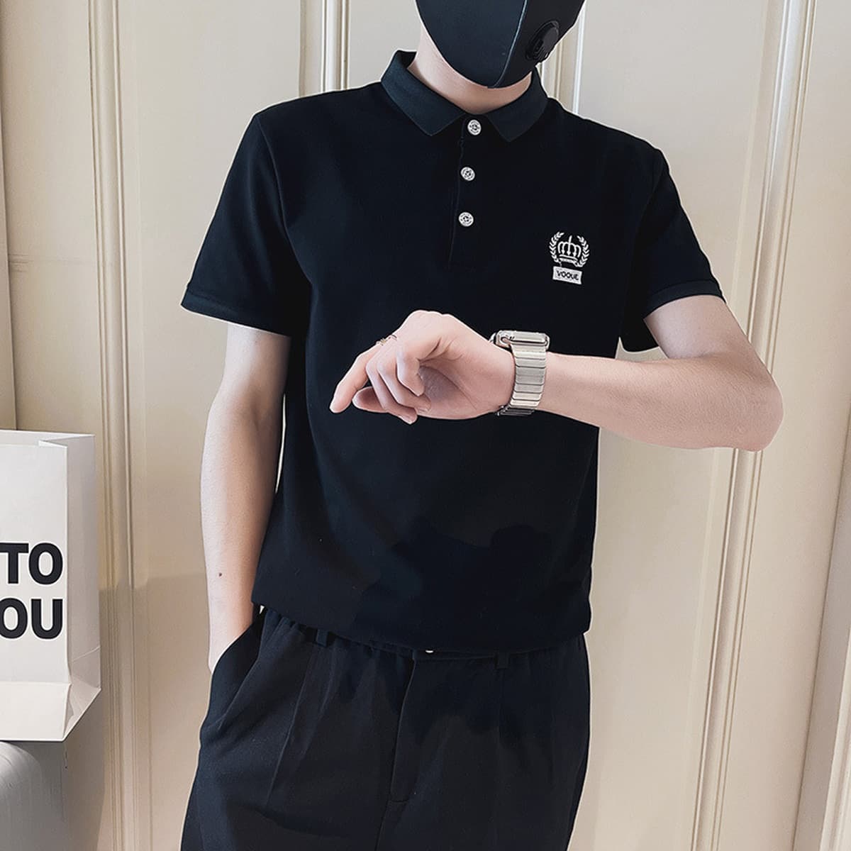 Модная рубашка с короткими рукавами и вышивкой для низких мужчин, базовая рубашка с половиной рукавов, майка с отложным...