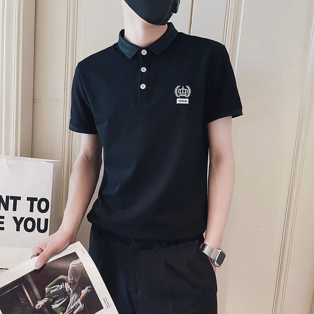 Модная рубашка с короткими рукавами и вышивкой для низких мужчин, базовая рубашка с половиной рукавов, майка с отложным...