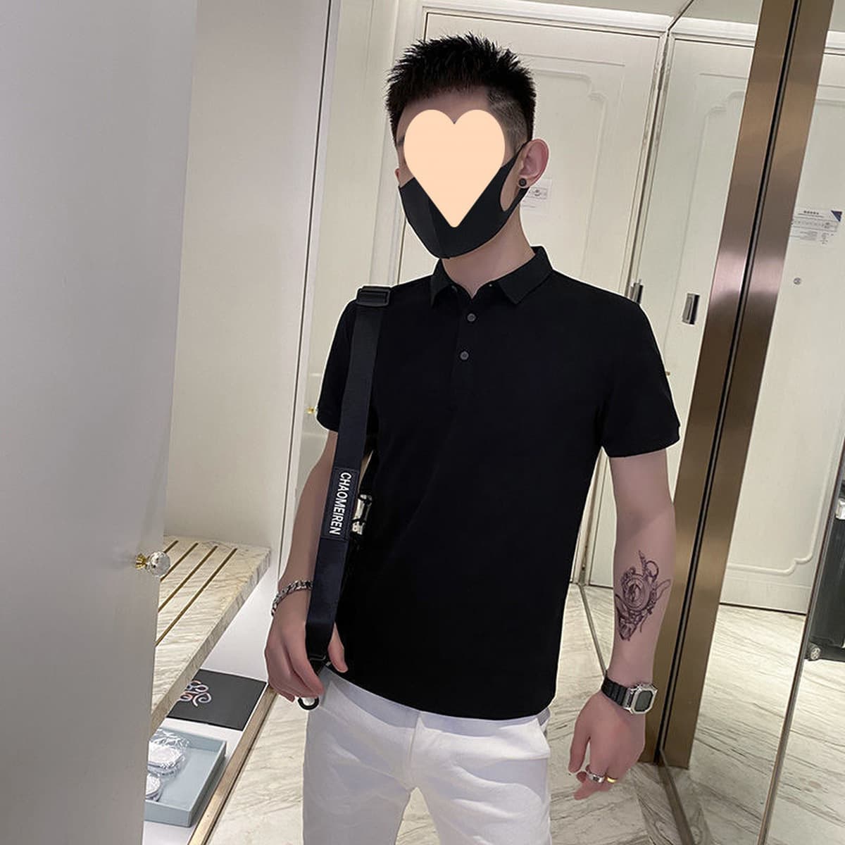 Модная рубашка с короткими рукавами и вышивкой для низких мужчин, базовая рубашка с половиной рукавов, майка с отложным...