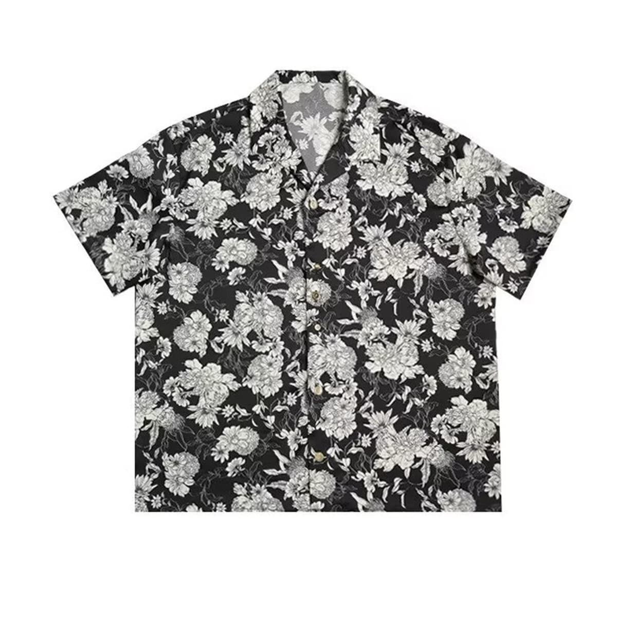 Мужская летняя рубашка с коротким рукавом из тонкой шелковистой ткани, гавайский цветочный принт, модная пляжная рубашка,...