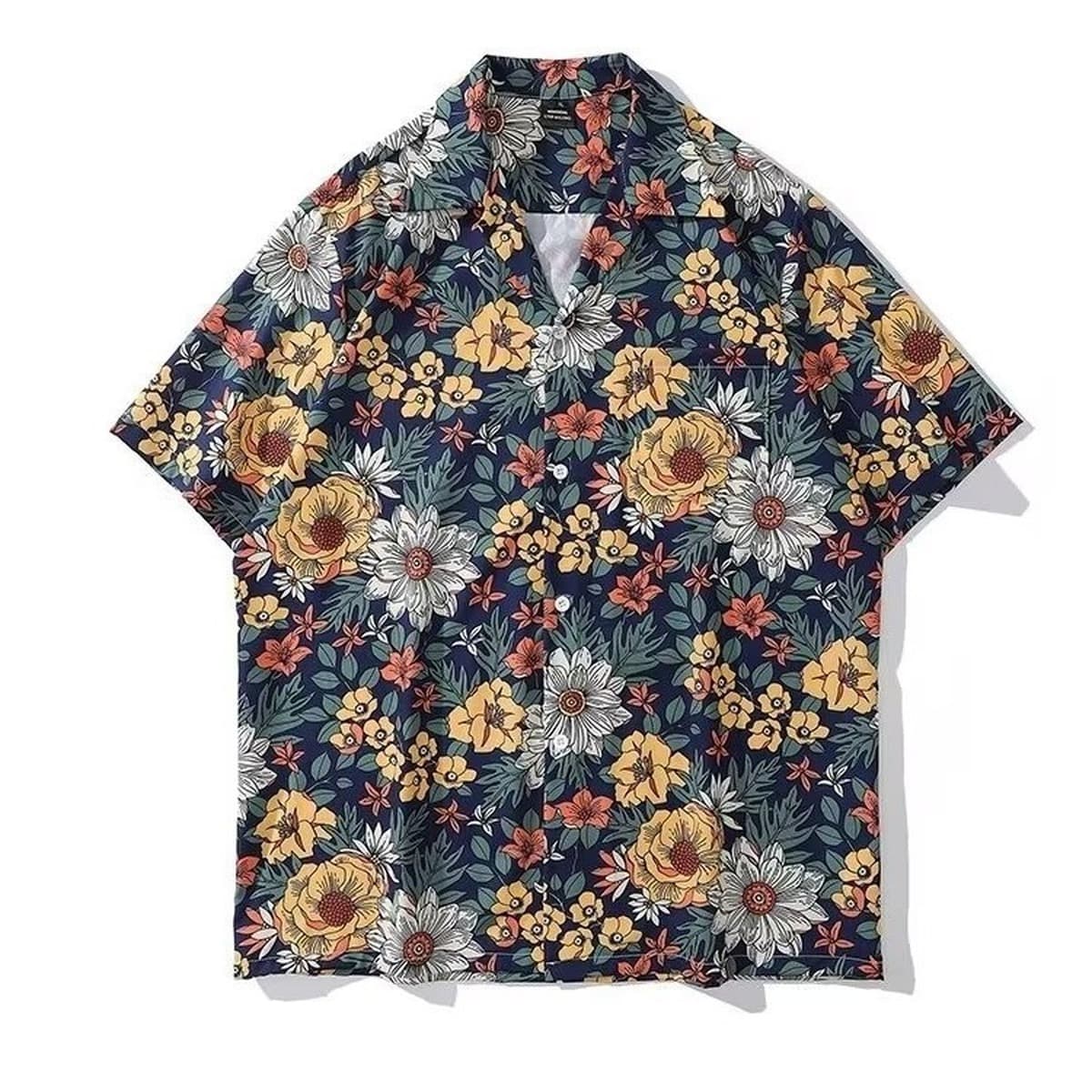 Костюм воротник 2025 новые мужские цветочные рубашки корейская версия свободная мода с принтом пляжный ветер повседневные...