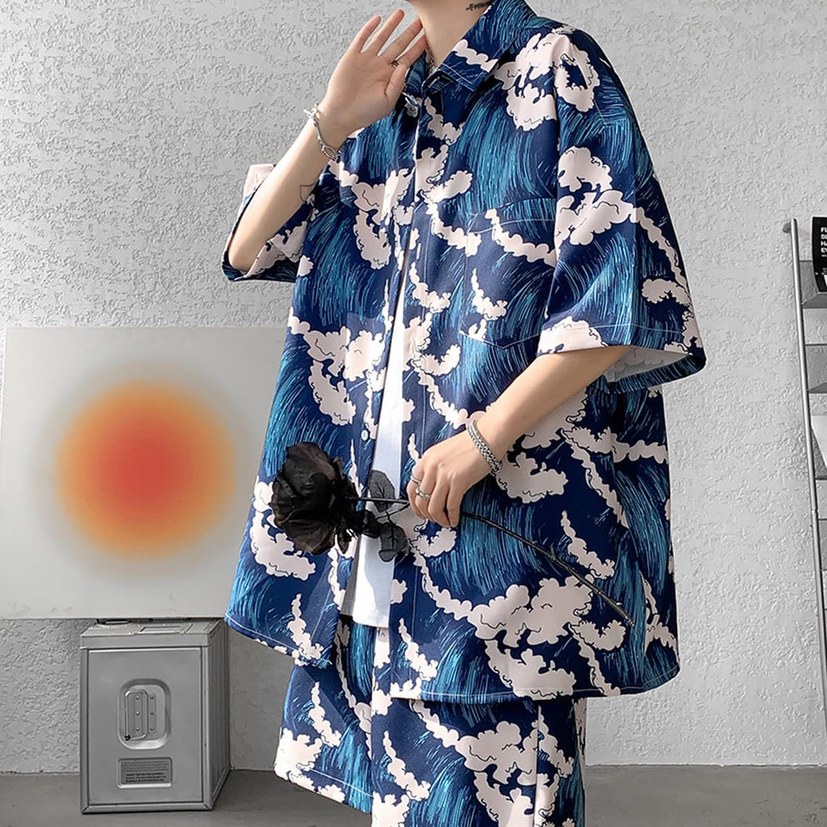 Гавайская цветочная рубашка мужская с короткими рукавами ледяной шелк прилив пляжная рубашка летняя тонкая свободная куртка...