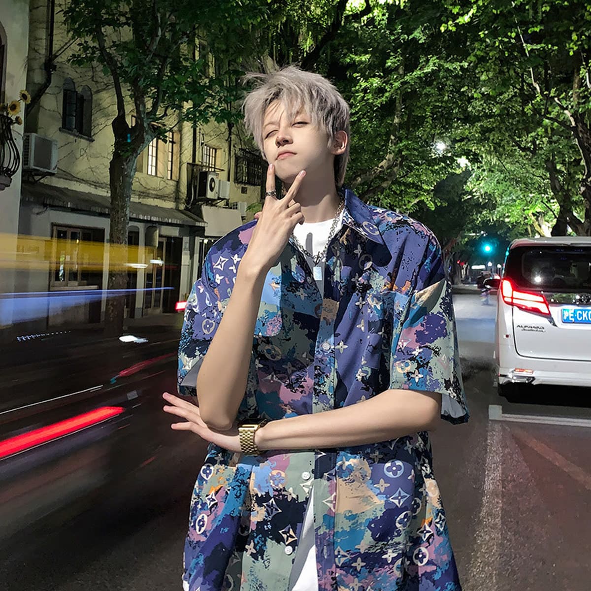 Гавайская цветочная рубашка мужская с короткими рукавами ледяной шелк прилив пляжная рубашка летняя тонкая свободная куртка...