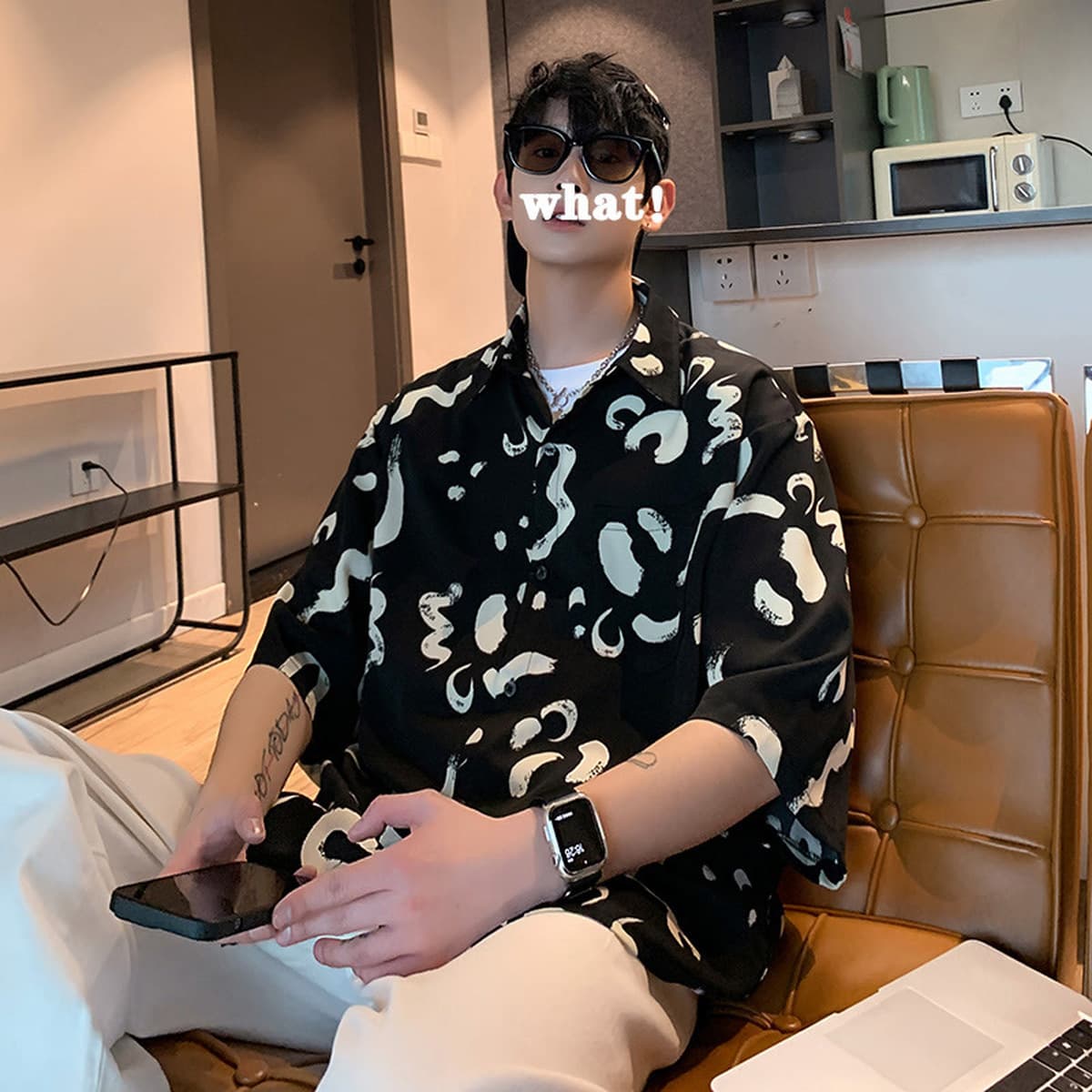 Гавайская цветочная рубашка мужская с короткими рукавами ледяной шелк прилив пляжная рубашка летняя тонкая свободная куртка...