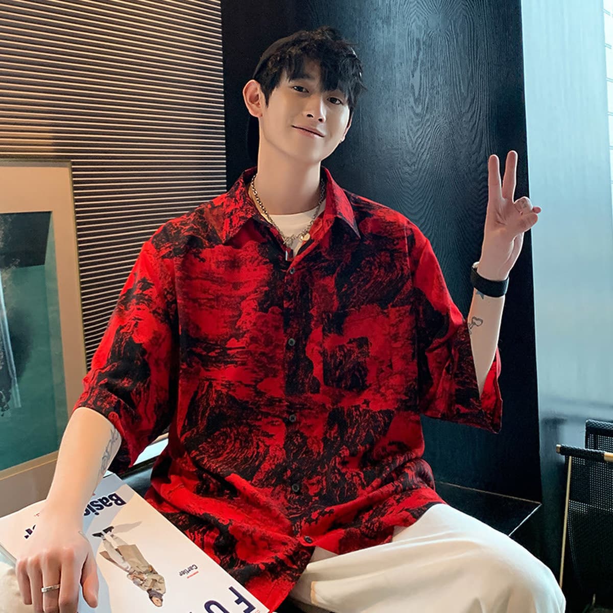 Гавайская цветочная рубашка мужская с короткими рукавами ледяной шелк прилив пляжная рубашка летняя тонкая свободная куртка...