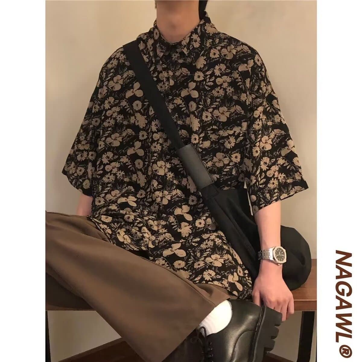 Гавайская цветочная рубашка мужская с короткими рукавами ледяной шелк прилив пляжная рубашка летняя тонкая свободная куртка...