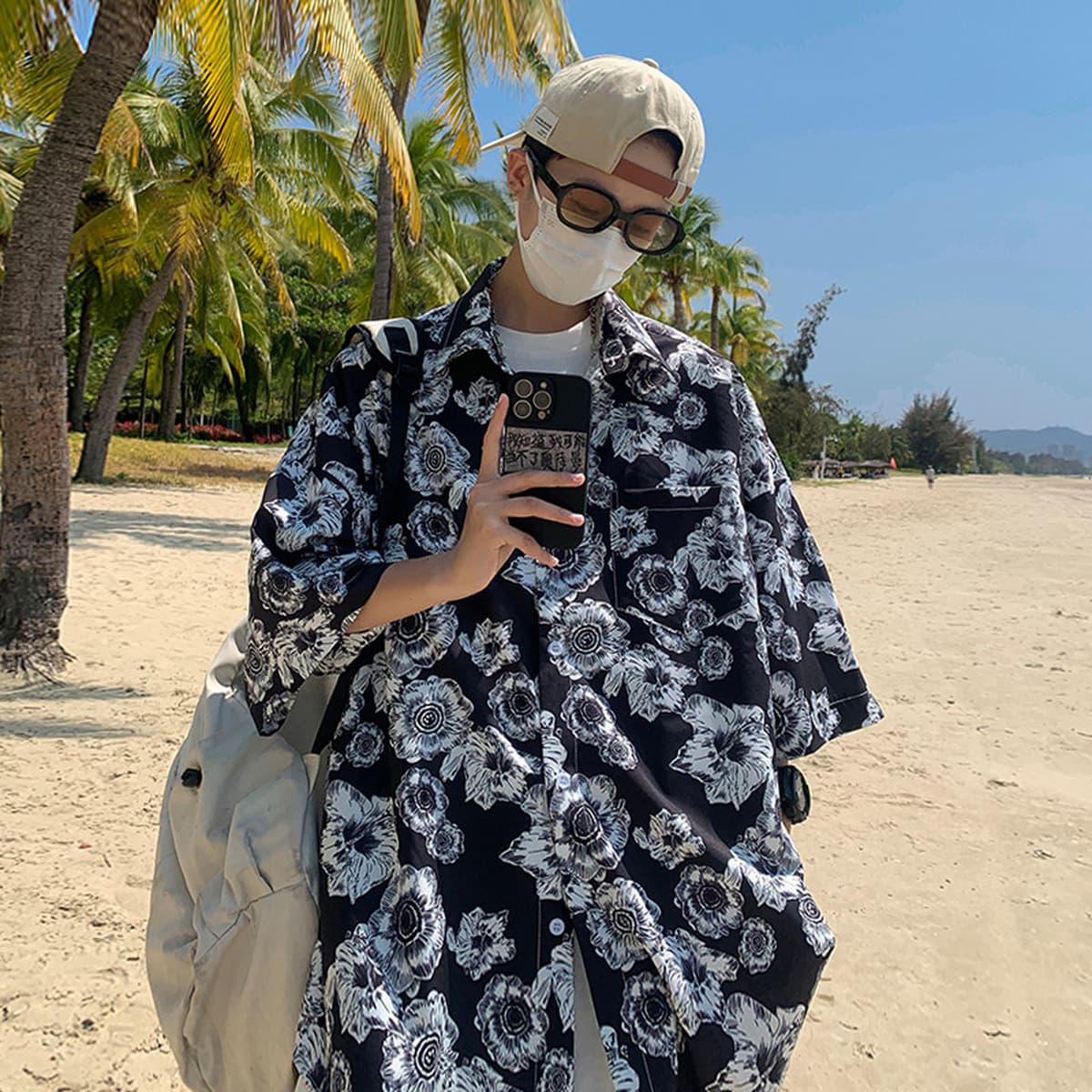 Гавайская цветочная рубашка мужская с короткими рукавами ледяной шелк прилив пляжная рубашка летняя тонкая свободная куртка...