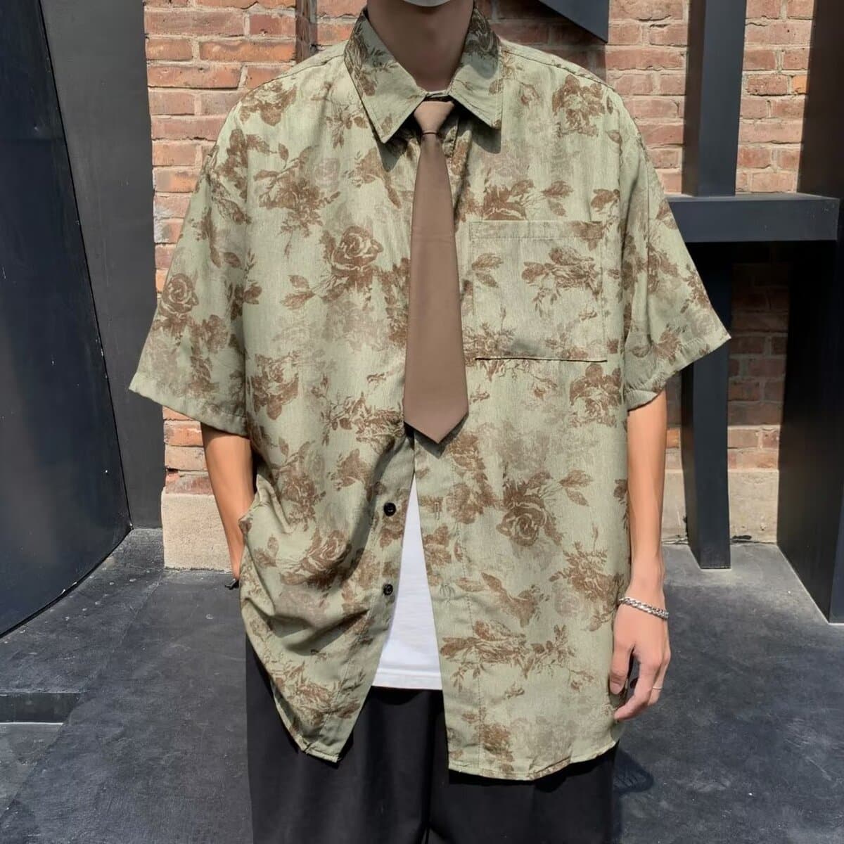 Гавайская цветочная рубашка мужская с короткими рукавами ледяной шелк прилив пляжная рубашка летняя тонкая свободная куртка...