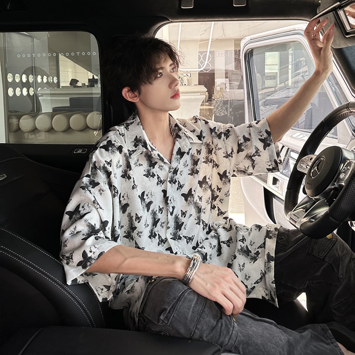 Гавайская цветочная рубашка мужская с короткими рукавами ледяной шелк прилив пляжная рубашка летняя тонкая свободная куртка...