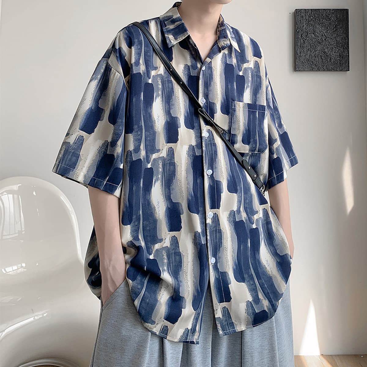 Гавайская цветочная рубашка мужская с короткими рукавами ледяной шелк прилив пляжная рубашка летняя тонкая свободная куртка...