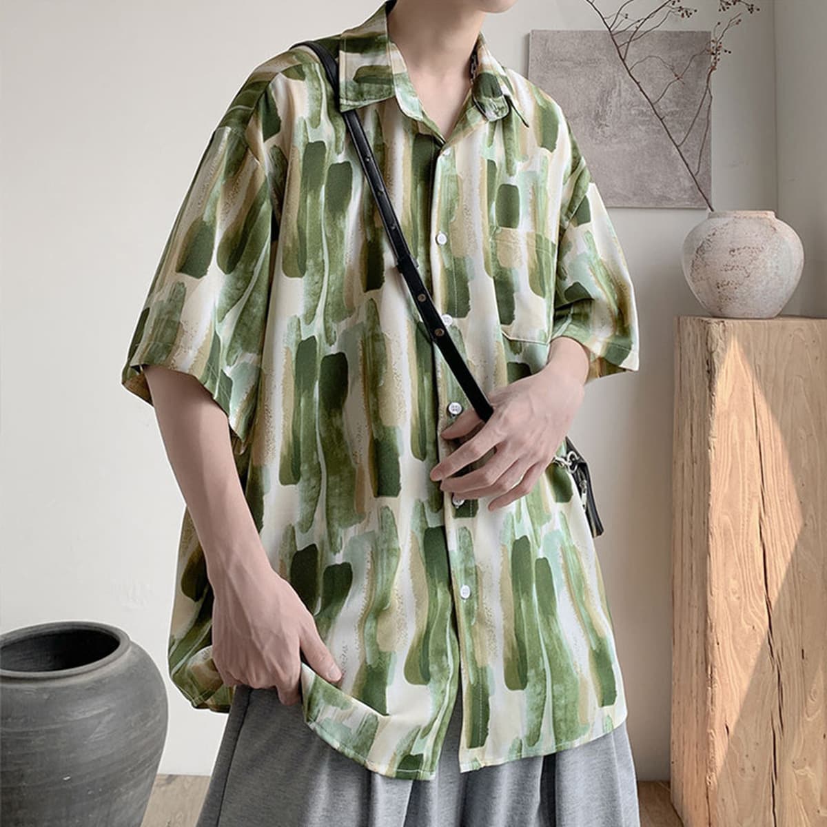 Гавайская цветочная рубашка мужская с короткими рукавами ледяной шелк прилив пляжная рубашка летняя тонкая свободная куртка...