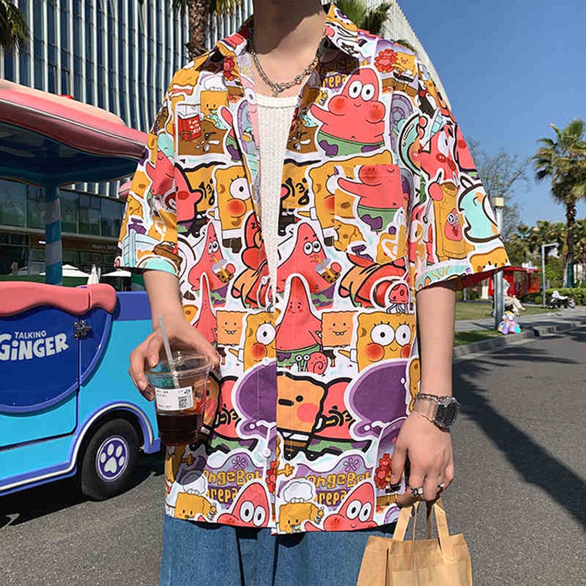 Гавайская цветочная рубашка мужская с короткими рукавами ледяной шелк прилив пляжная рубашка летняя тонкая свободная куртка...