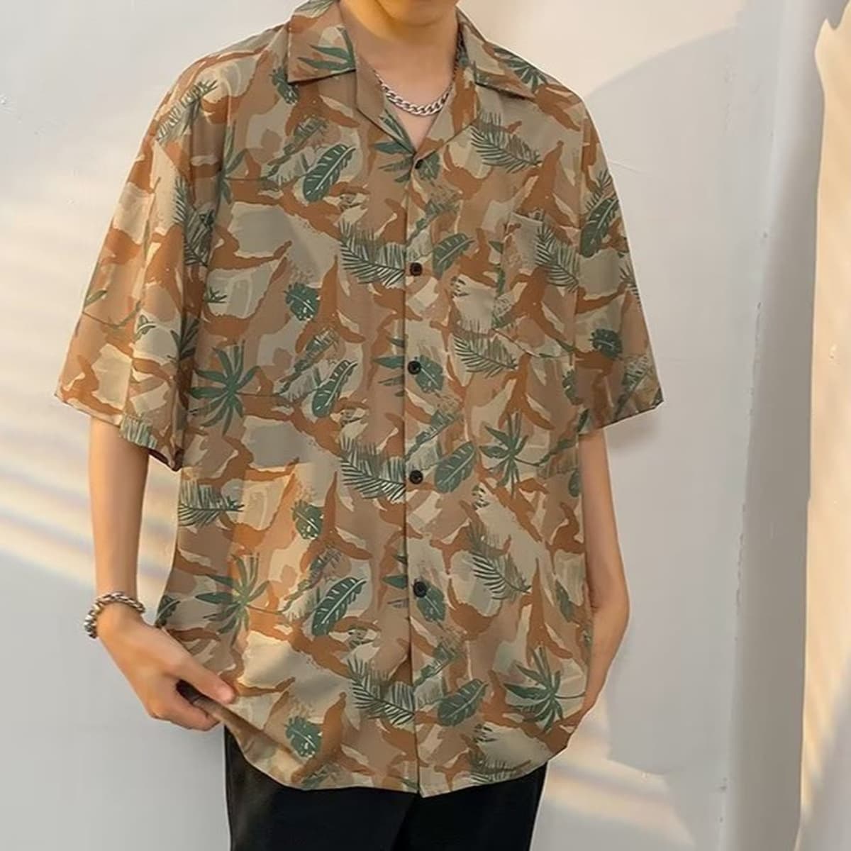 Национальная прилив легкая зрелая рубашка с короткими рукавами мужская тонкая пара летняя приморская пляжная гавайская...