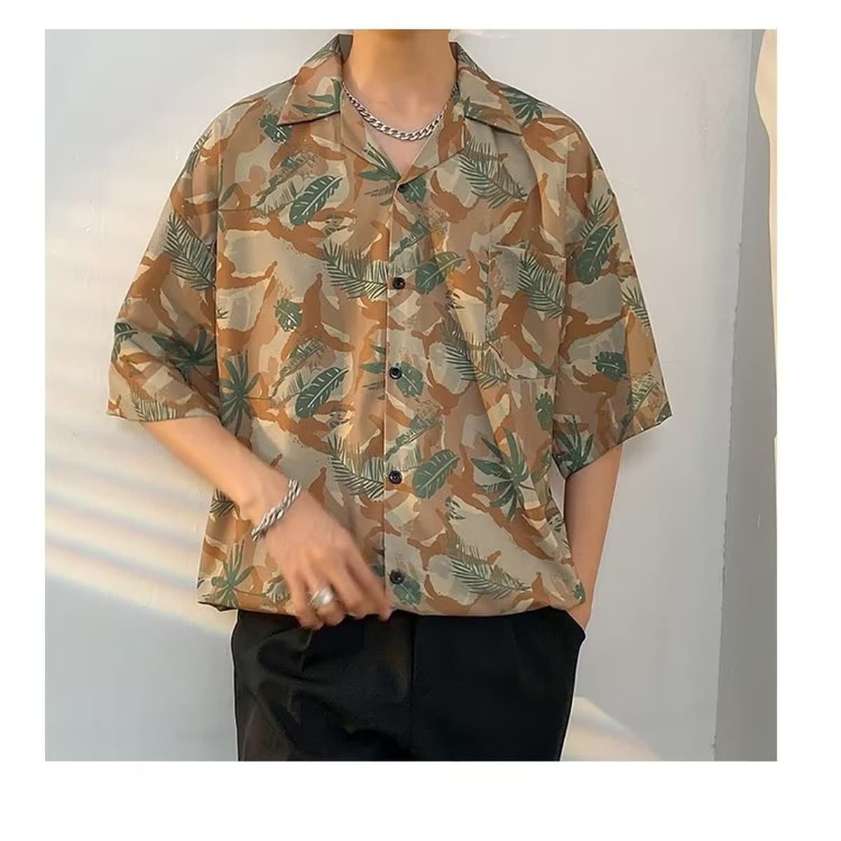 Национальная прилив легкая зрелая рубашка с короткими рукавами мужская тонкая пара летняя приморская пляжная гавайская...