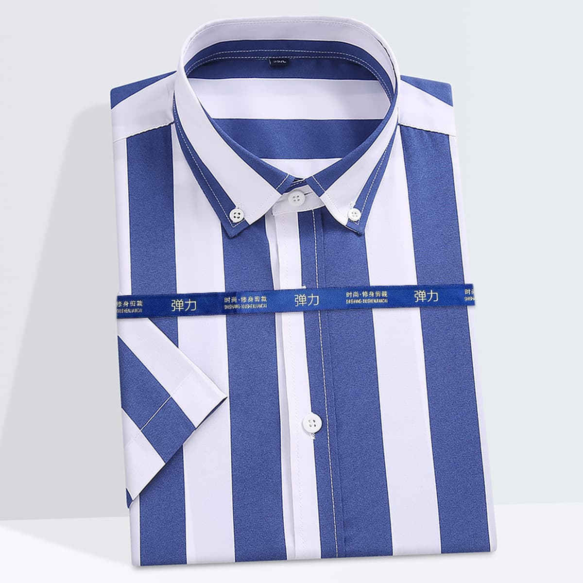 Летняя новая молодежная мужская полосатая рубашка с короткими рукавами бизнес повседневная рубашка тренд дикая пляжная...