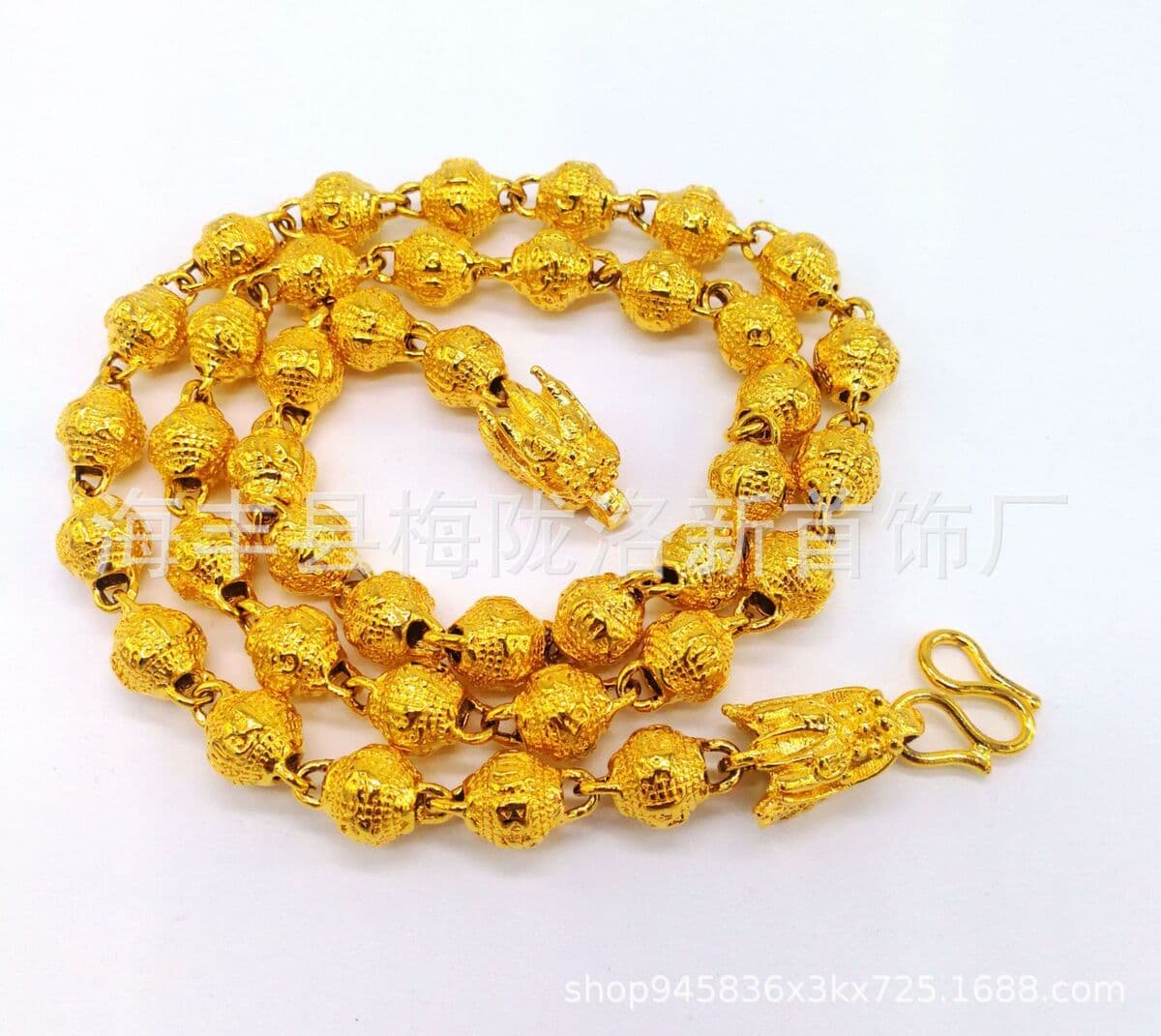 Шесть слов мантра ожерелье из круглых бусин из чистой латуни, позолоченные Мужские украшения, мужские властные украшения...