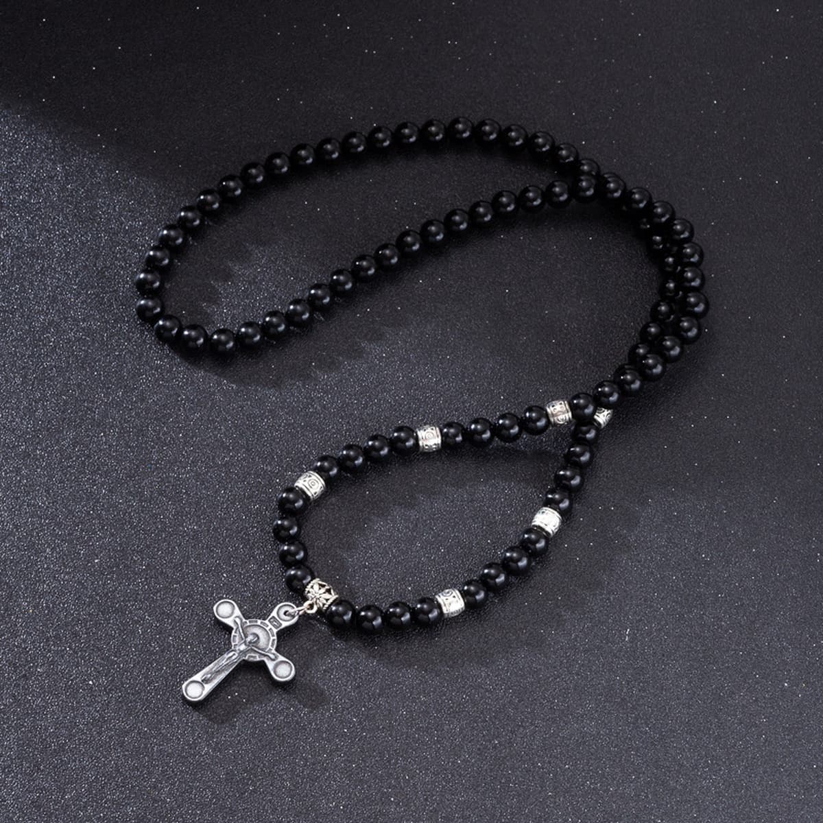 Ювелирные изделия для внешней торговли Amazon, мужские черные бусины, круглые бусины 8 мм, ожерелье с крестом, религиозная...